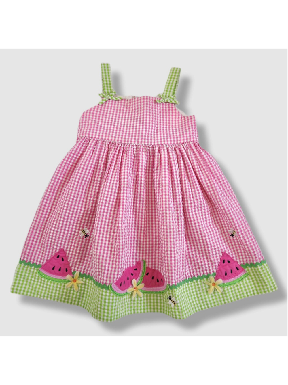 Vintage 90s Cottagecore summer Dress, Petes Partner, Pink Green Gingham | 2T